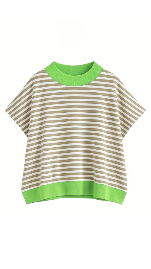 חולצת ג׳יין ללא שרוול - פסים חול/ירוק ניאון