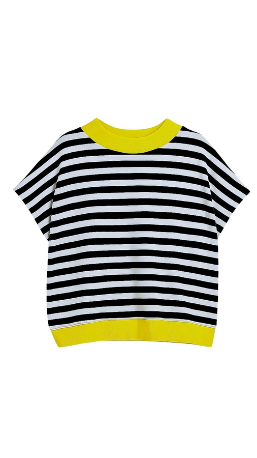 חולצת ג׳יין ללא שרוול - פסים שחור/צהוב ניאון
