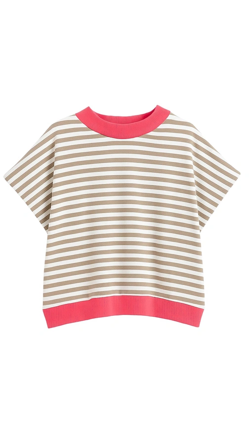 חולצת ג׳יין ללא שרוול - פסים חול/ורוד ניאון