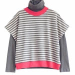 חולצת ג׳יין ללא שרוול - פסים אפור מלאנז׳/ורוד ניאון