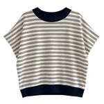 חולצת ג׳יין ללא שרוול - פסים חול/נייבי