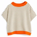 חולצת ג׳יין ללא שרוול - פסים חול/כתום ניאון