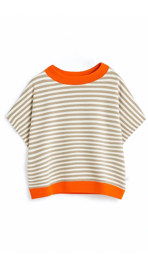 חולצת ג׳יין ללא שרוול - פסים חול/כתום ניאון