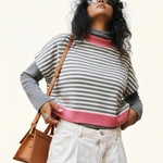 חולצת ג׳יין ללא שרוול - פסים אפור מלאנז׳/ורוד ניאון