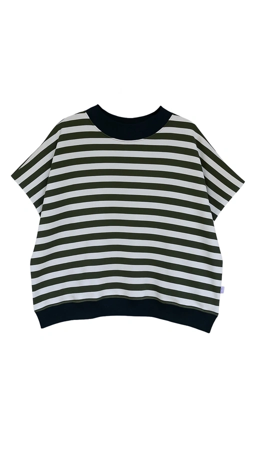 חולצת ג׳יין ללא שרוול - פסים זית/נייבי