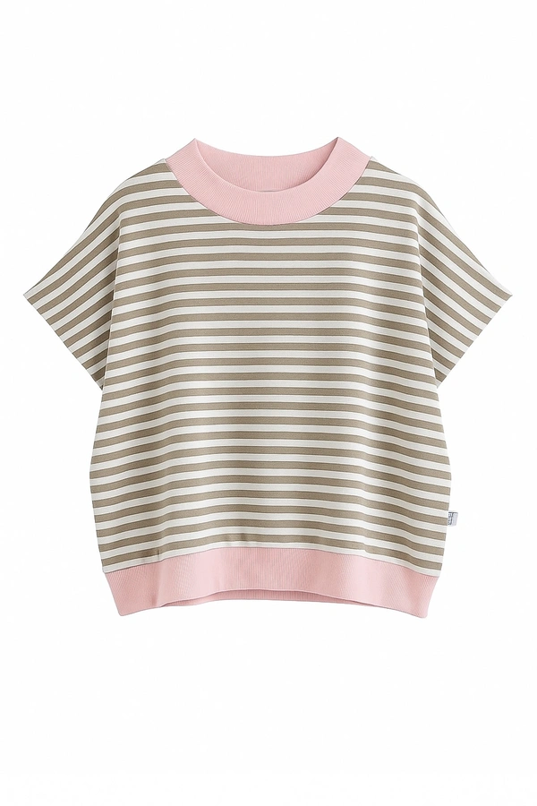 חולצת ג׳יין ללא שרוול - פסים חול/ורוד בייבי