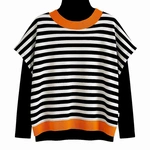 חולצת ג׳יין ללא שרוול - פסים שחור/כתום ניאון