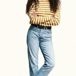 חולצת טי כתף שמוטה - פסים חרדל - מרני