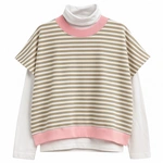 חולצת ג׳יין ללא שרוול - פסים חול/ורוד בייבי