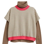 חולצת ג׳יין ללא שרוול - פסים חול/ורוד ניאון