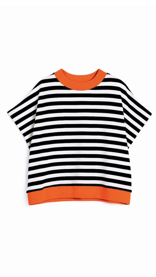 חולצת ג׳יין ללא שרוול - פסים שחור/כתום ניאון