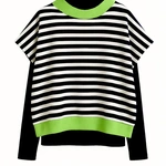 חולצת ג׳יין ללא שרוול - פסים שחור/ירוק ניאון