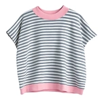 חולצת ג׳יין ללא שרוול - פסים אפור מלאנז׳/ורוד בייבי