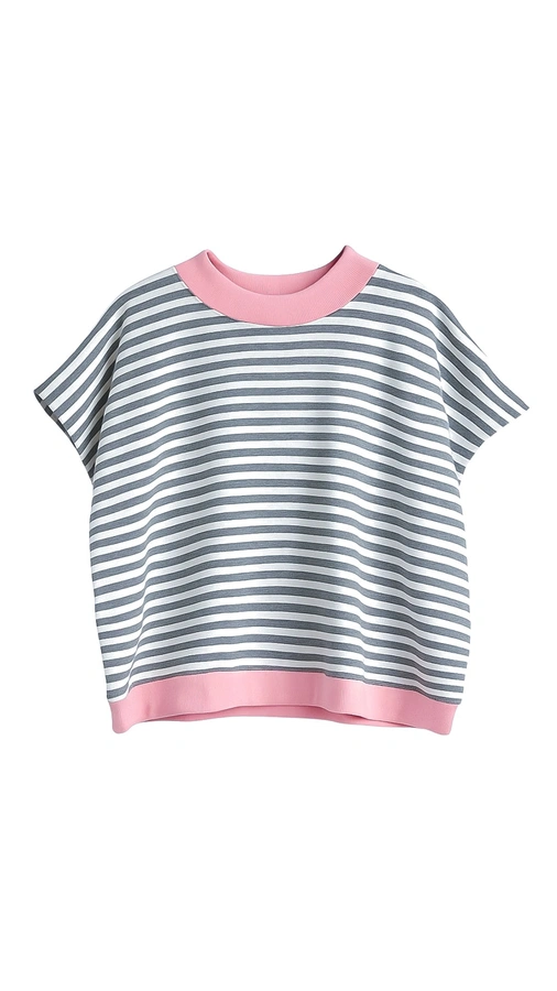 חולצת ג׳יין ללא שרוול - פסים אפור מלאנז׳/ורוד בייבי