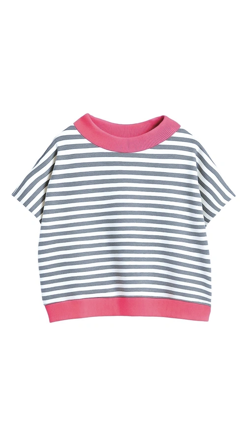 חולצת ג׳יין ללא שרוול - פסים אפור מלאנז׳/ורוד ניאון