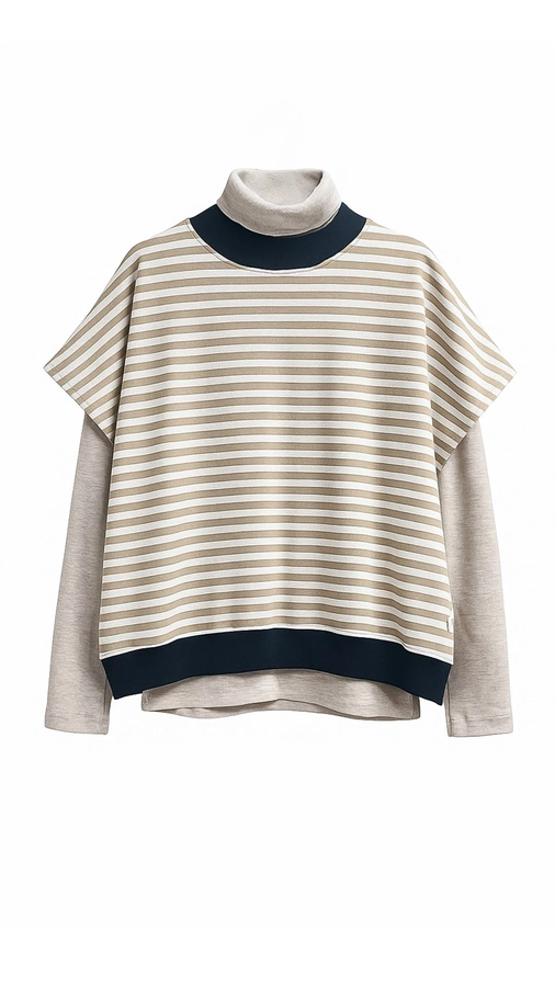 חולצת ג׳יין ללא שרוול - פסים חול/נייבי