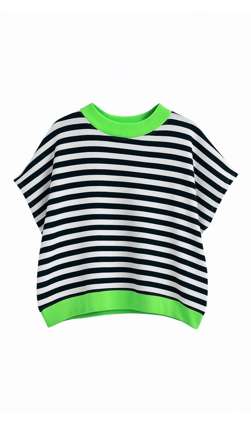 חולצת ג׳יין ללא שרוול - פסים שחור/ירוק ניאון