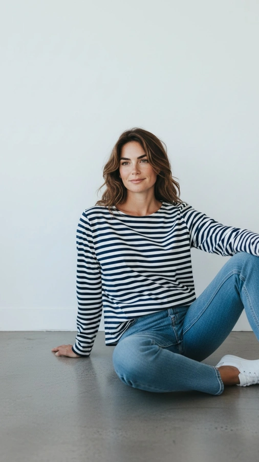 חולצת טי פסים נייבי קלאסית - מארי