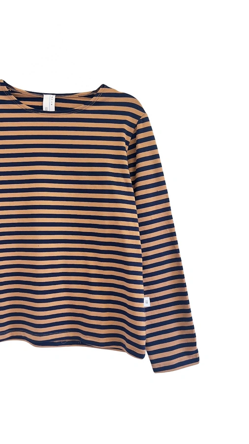 חולצת טי פסים קלאסית - חום/נייבי - מארי