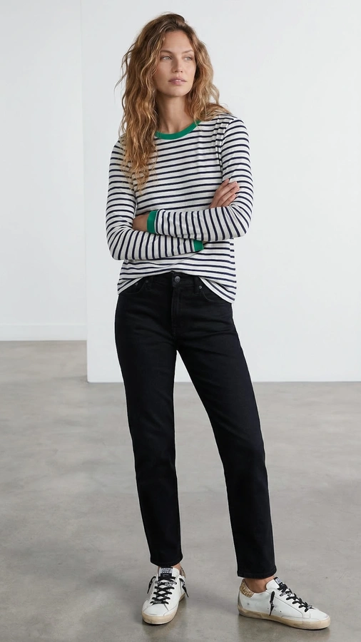 חולצת פסים ברטון - נייבי/ירוק - דיתי