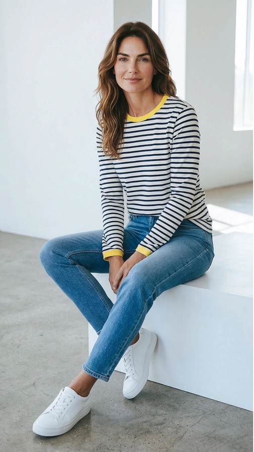 חולצת פסים ברטון - נייבי/צהוב - דיתי