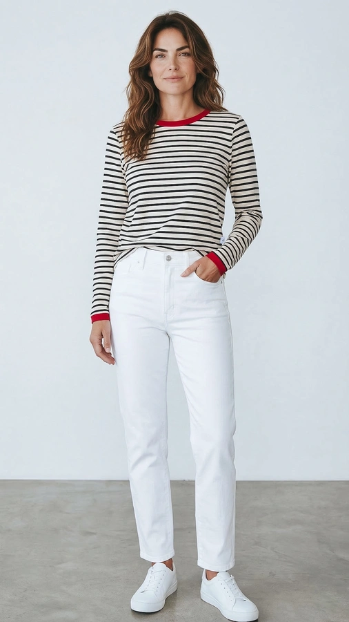 חולצת פסים ברטון - שוקולד/אדום - דיתי