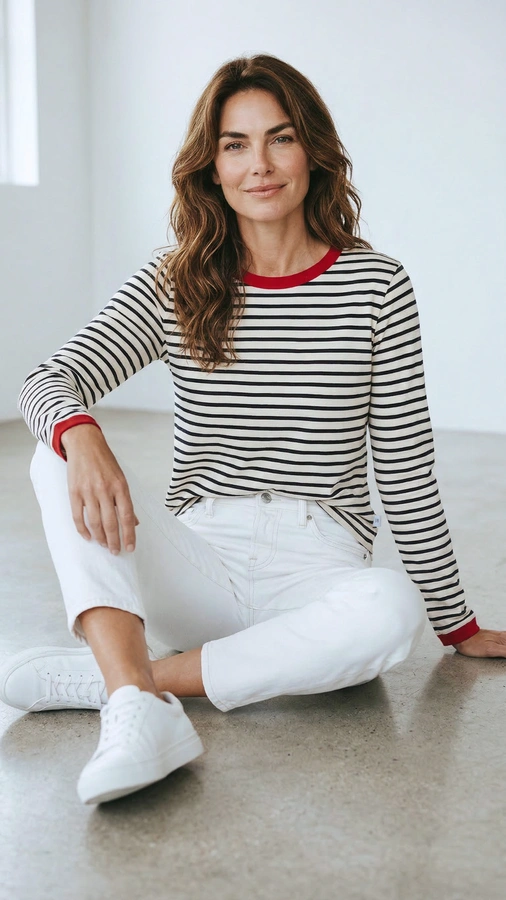 חולצת פסים ברטון - שוקולד/אדום - דיתי