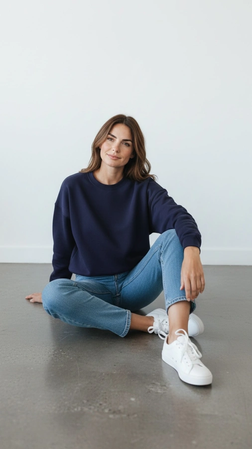 חולצת עמנואל צווארון ריב עגול - נייבי