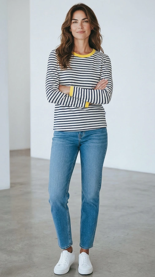 חולצת פסים ברטון - נייבי/צהוב - דיתי