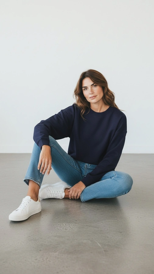 חולצת עמנואל צווארון ריב עגול - נייבי