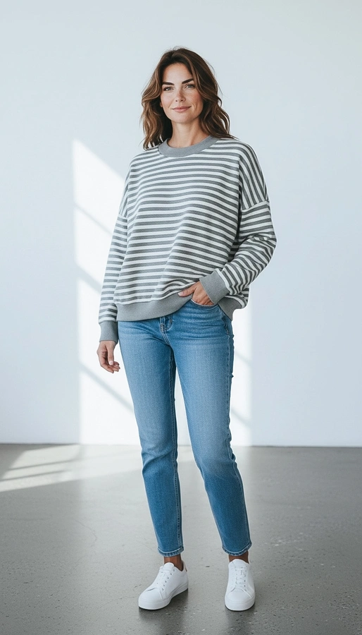 חולצת עמנואל - פסים אפור מלאנז׳/אפור