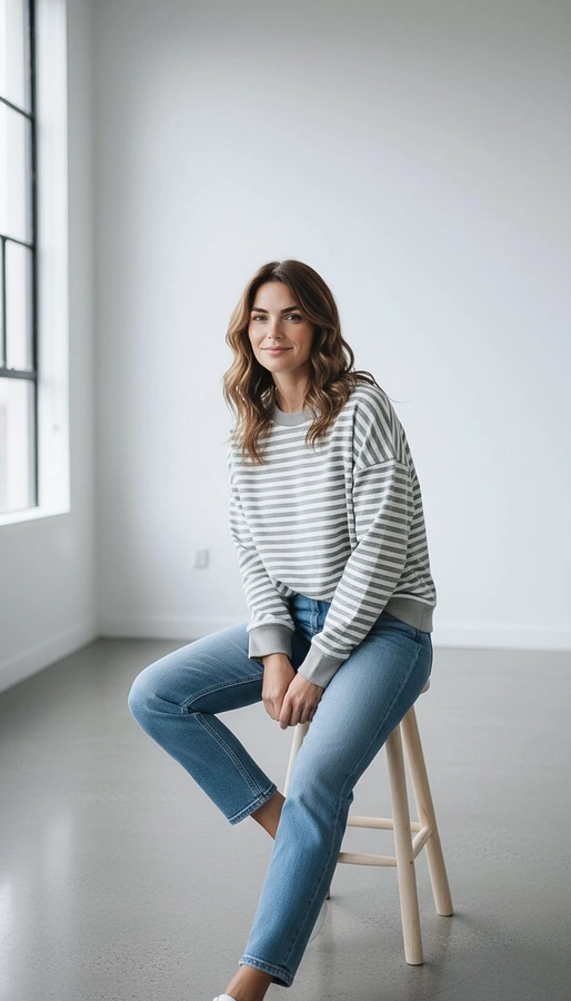 חולצת עמנואל - פסים אפור מלאנז׳/אפור